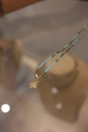 Turquoise Necklace With Gold Cedar