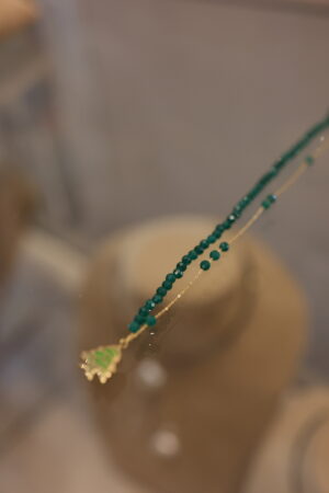 Green Agath Stones And Half Gold With Emaille Cedar