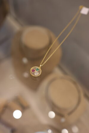 Silver Chain With Gold Clover And 3 Colors Stones