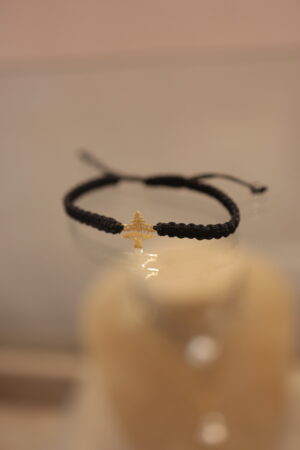 Bracelet Black Cordon For Men With Gold Cedar